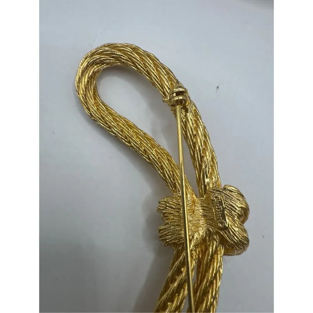Vintage Christian Dior Gold Textured Rope Knot Brooch Pin Signed